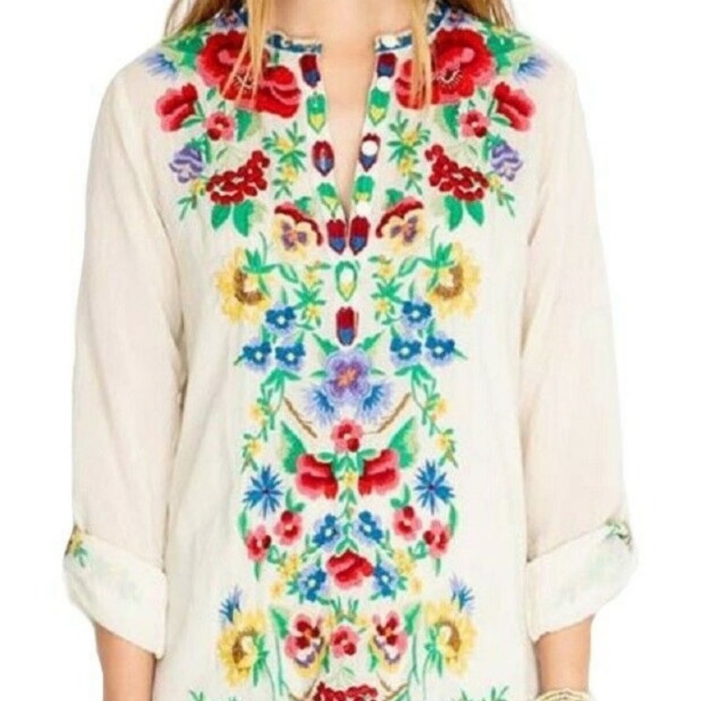 Johnny Was heavily embroidered Gala tunic in Shell NWT - Picture 4 of 10